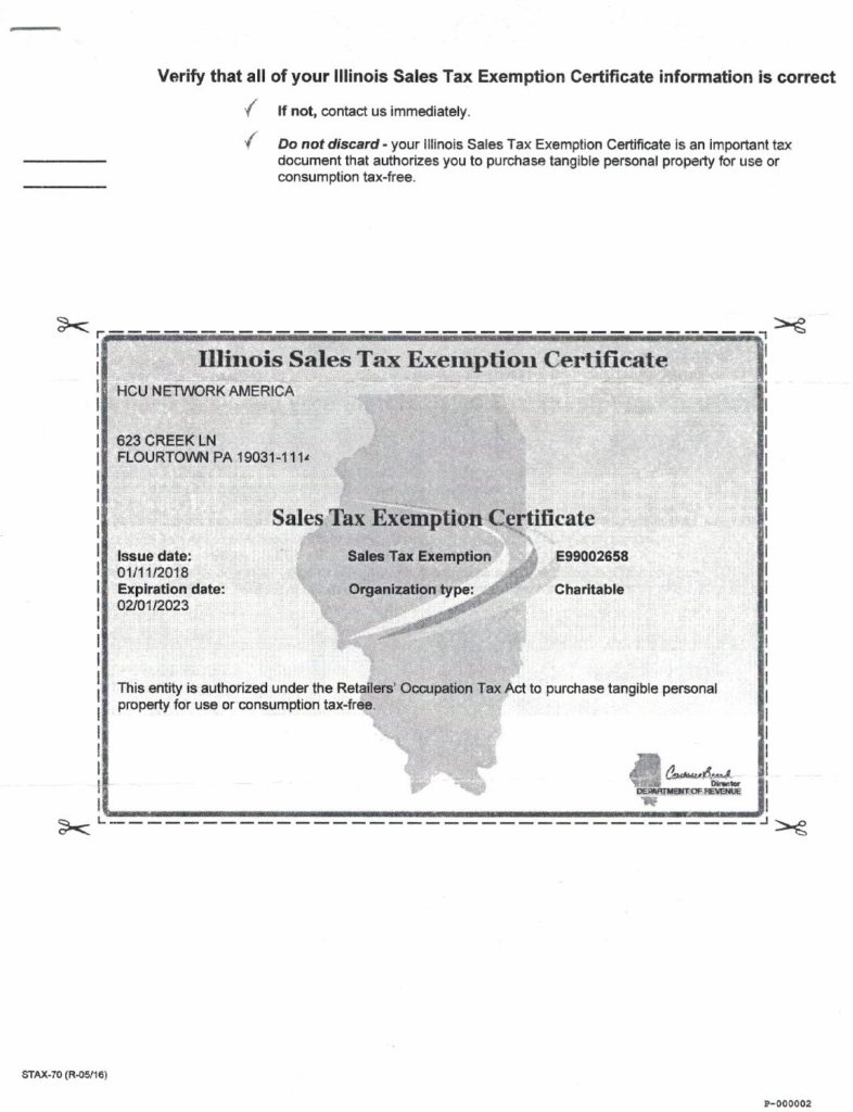 Illinois Sales Tax Exemption certificate Creations Creative